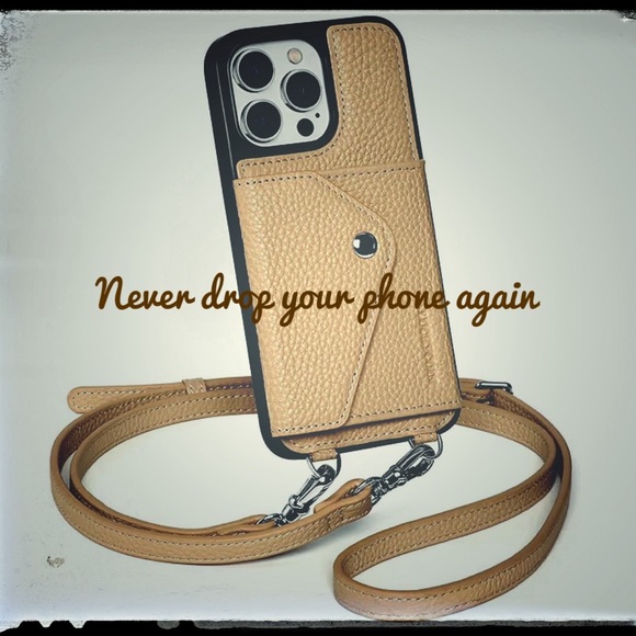 None Other - Tan Leather Cross Body I Phone 15pro Case with Strap AND a Clear phone case.